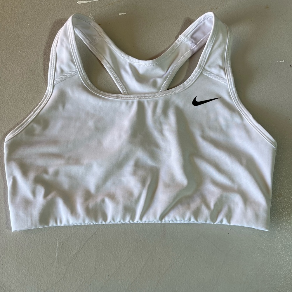 NIKE SPORTS BRA M WHITE BLACK NIKE SWOOSH WORKOUT GYM TRAIN RUN SUPPORT HIKE‎